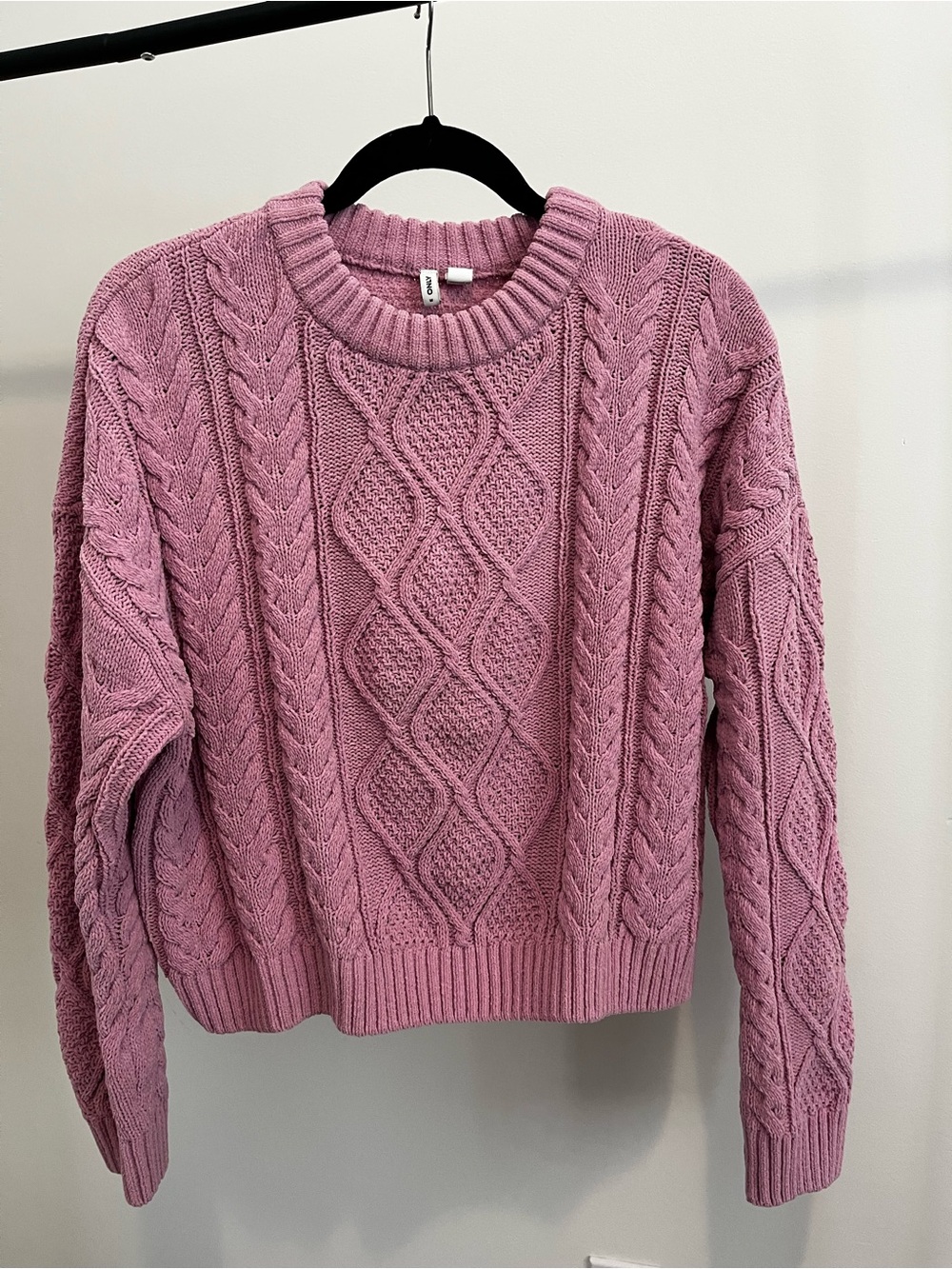 Only Baby Pink Cable Knit Chunky Cozy Crewneck Sweater M